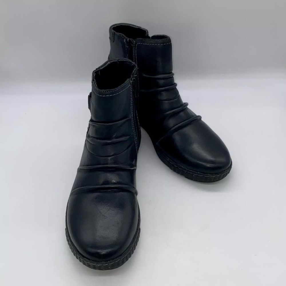 Clarks Collection Women’s Black Leather Ruched Ankle Boots Caroline Orchid Sz 11